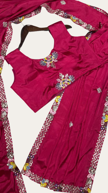 Ready-to-Wear Magenta Saree Set with Intricate Embroidery Jacket