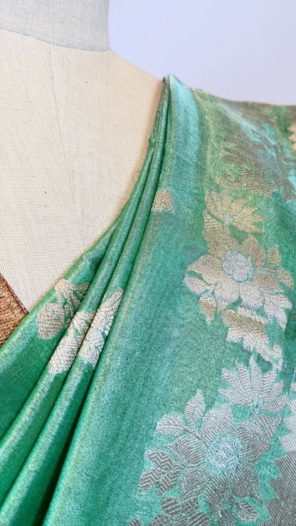 Sea Green Cotton Tissue Saree