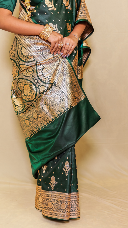 Dark Green katan banarasi silk saree