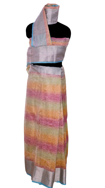 Light Multicolour Contrast Banarasi Silk Saree
