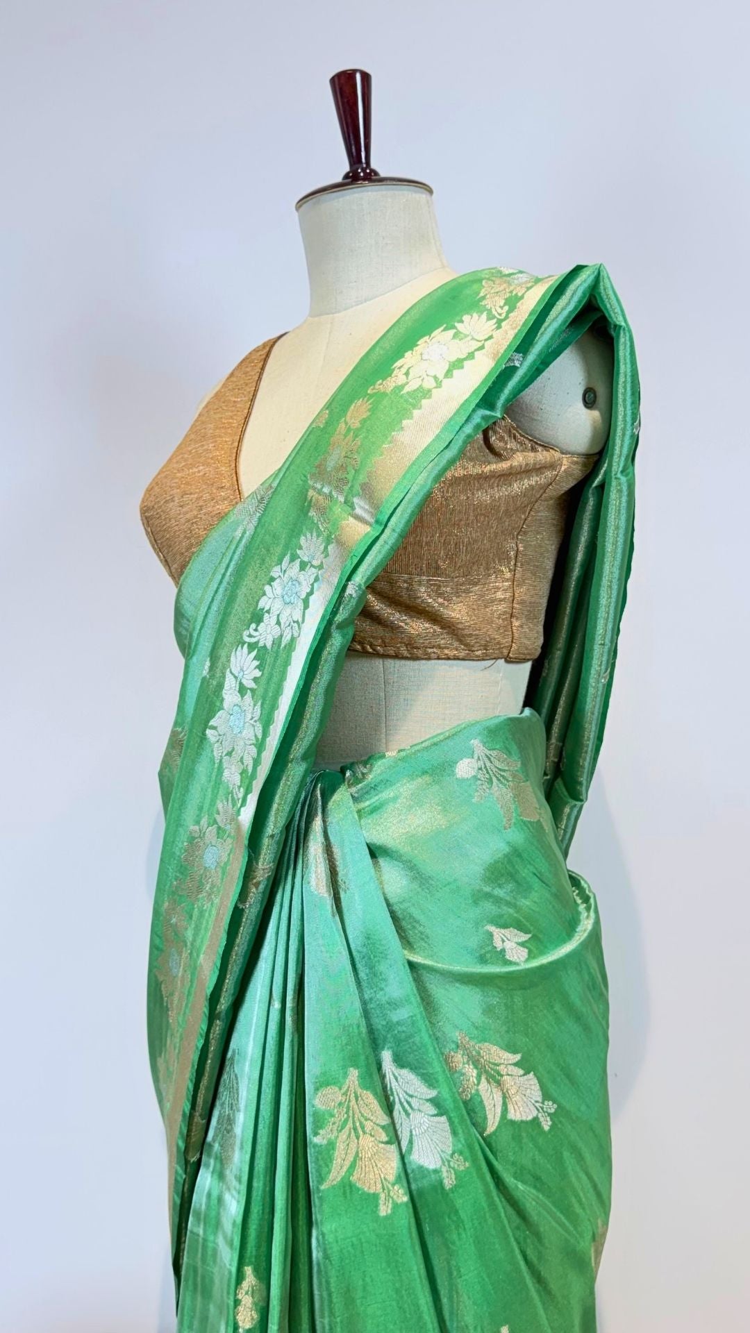 Sea Green Cotton Tissue Saree