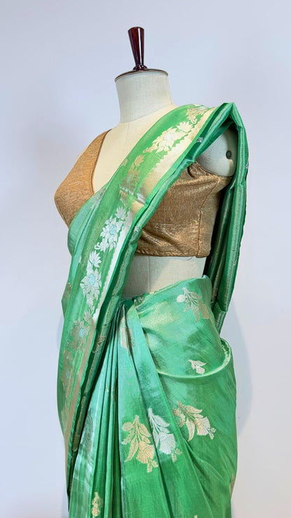 Sea Green Cotton Tissue Saree