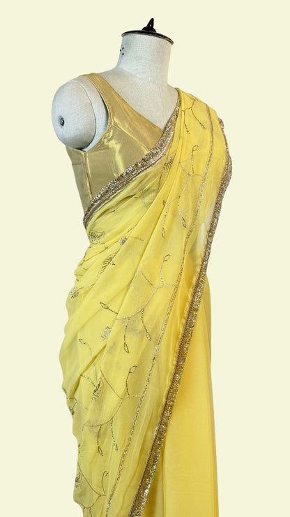 Yellow Chiffon Saree for Women