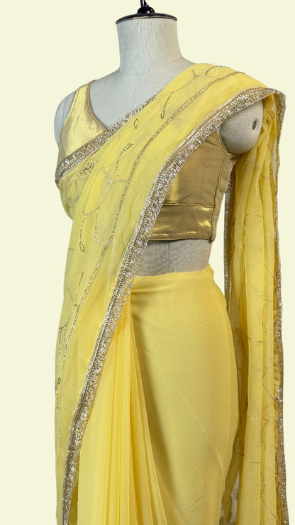 Yellow Chiffon Saree for Women
