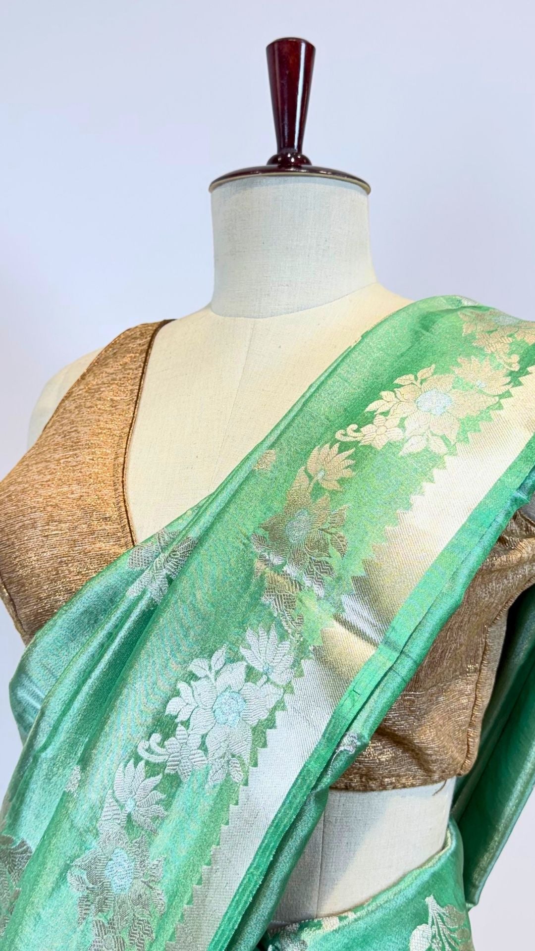 Sea Green Cotton Tissue Saree