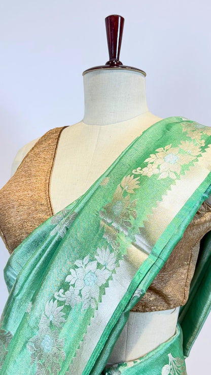 Sea Green Cotton Tissue Saree