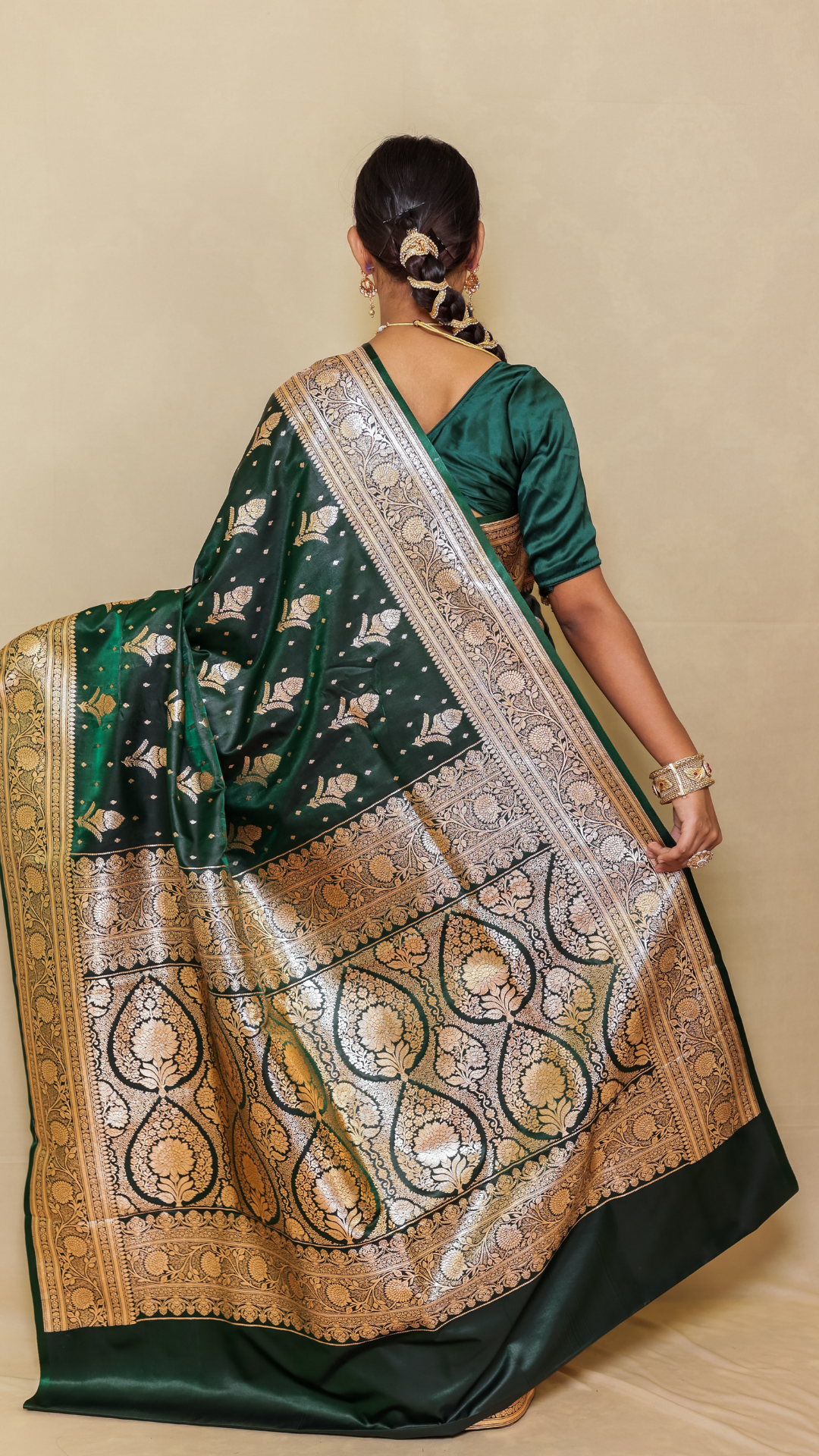 Dark Green katan banarasi silk saree