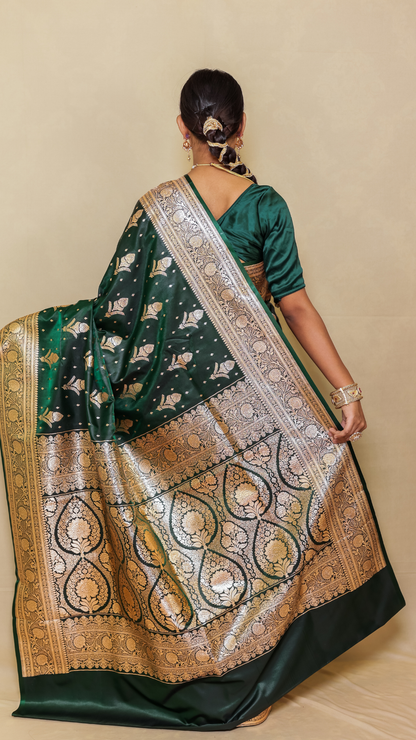 Dark Green katan banarasi silk saree