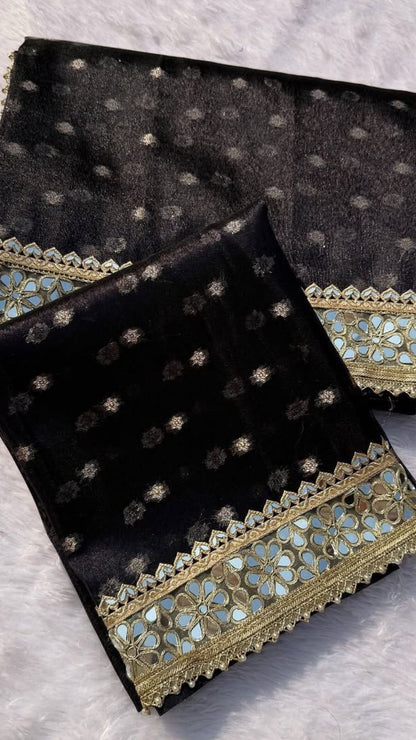 Mirror Lace Banarasi Soft Tissue Silk Saree with Rich Buti Weaving