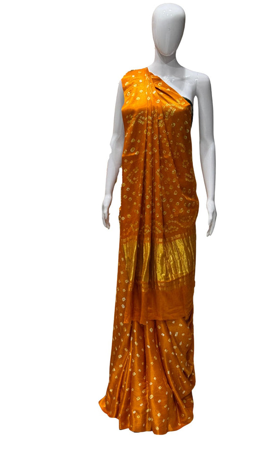 Pure Gaji Silk Bandhani Saree – Mustard Yellow Festive Wear