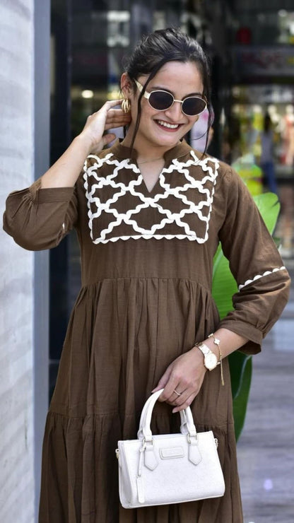 Premium Jaipur Cotton Designer Gown with Hand Embroidery