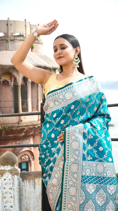 Aasmaani Blue Organza Banarasi Saree