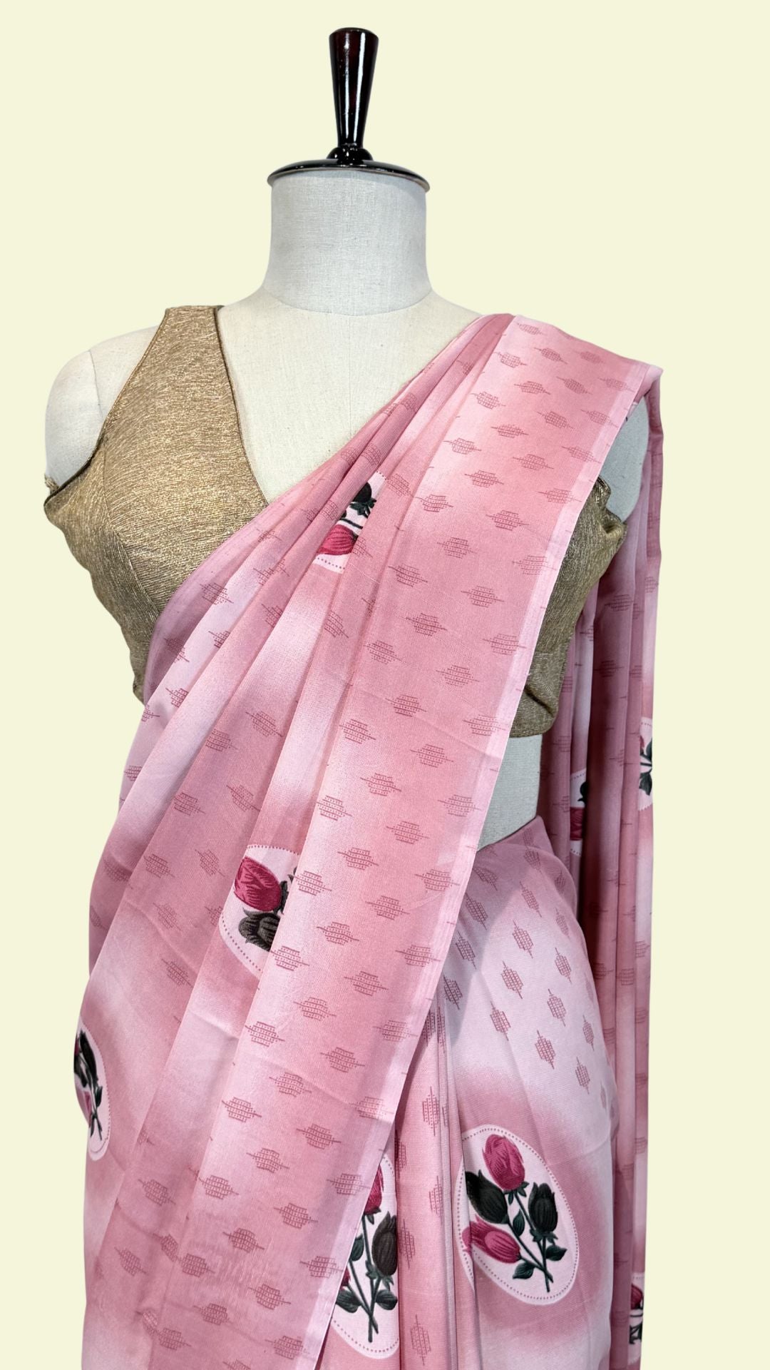 Pink Floral Printed Synthetic Saree