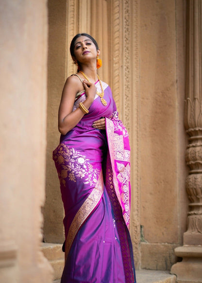 Deep Violet Katan Mashru Silk