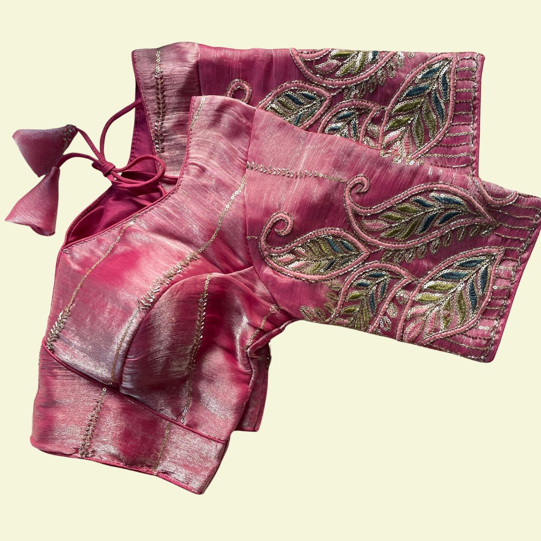 Rose Pink Shimmer Multi-Sequence Paisley Designer Blouse
