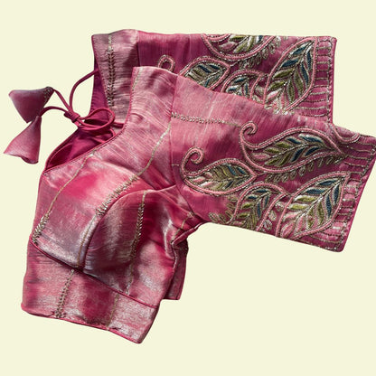 Rose Pink Shimmer Multi-Sequence Paisley Designer Blouse
