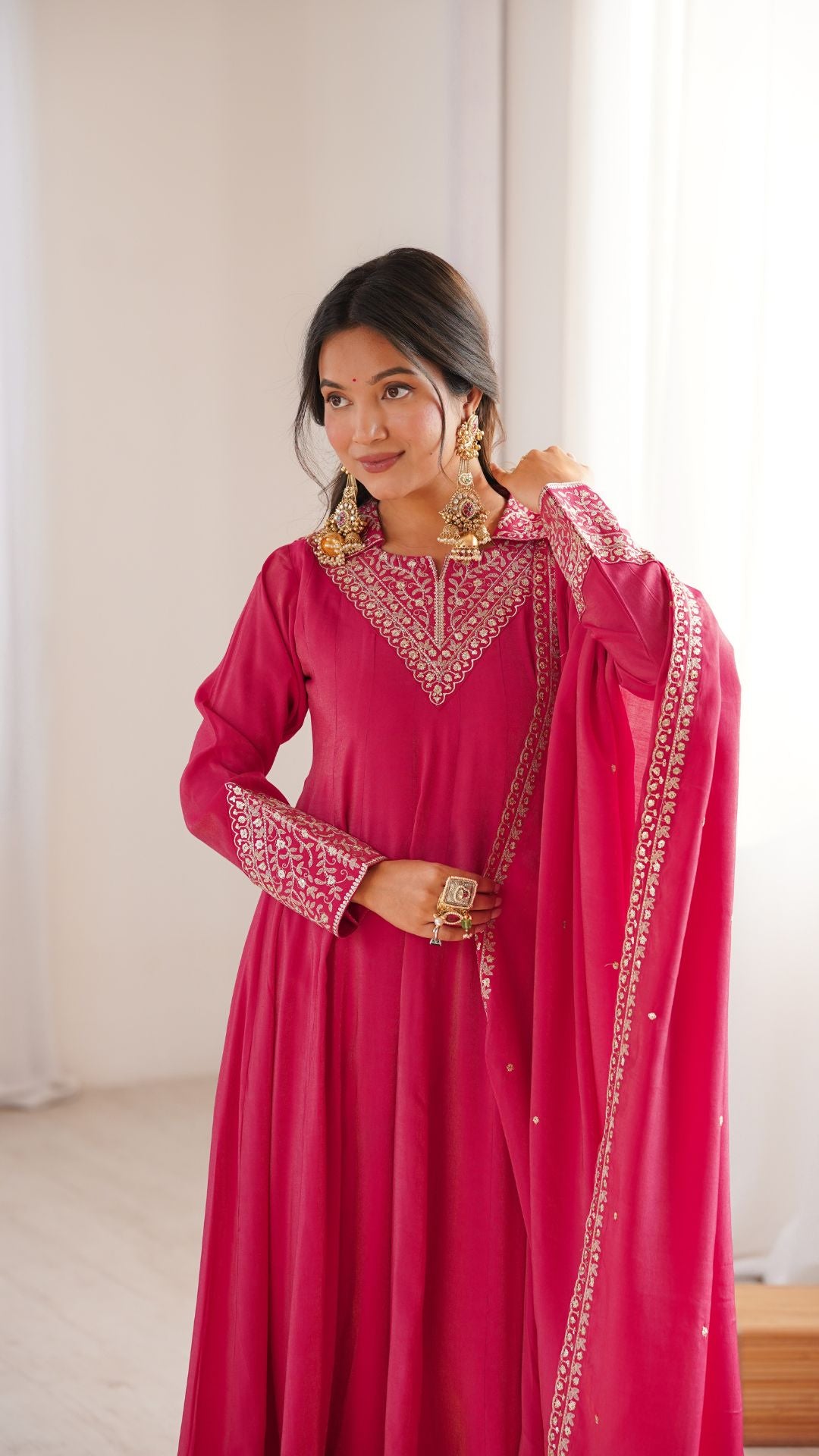 Pink Wedding Wear Anarkali Suit with Dupatta for Women