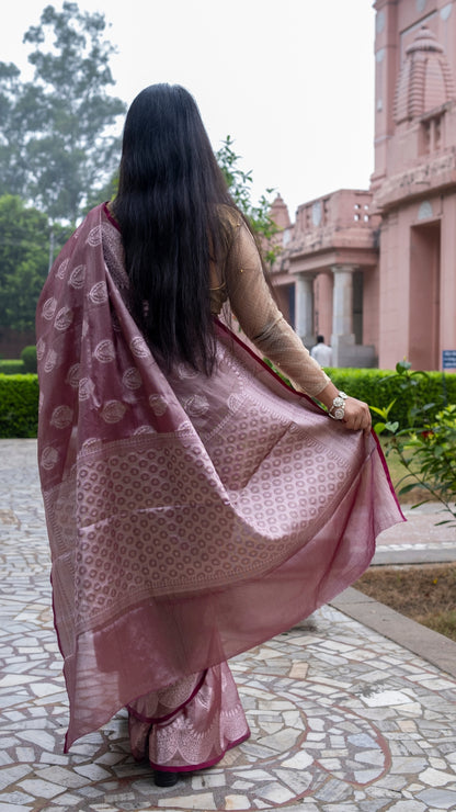 Deep Maroon Plum Pure Katan Silk Saree