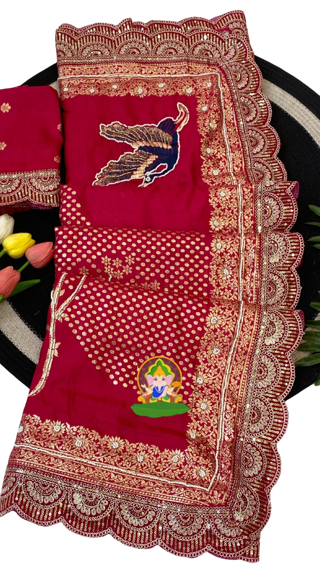 Dola Silk Saree with Handcrafted Peacock Motif