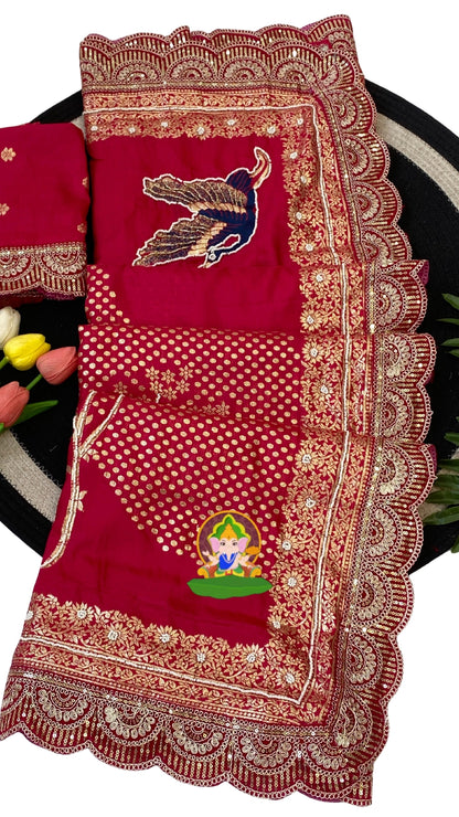 Dola Silk Saree with Handcrafted Peacock Motif