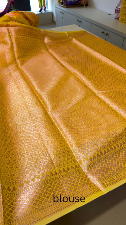 Yellow Floral Kora Silk - Premium Weave