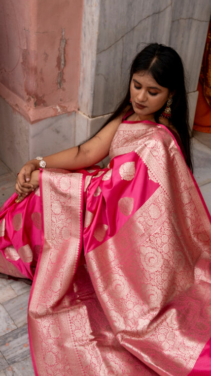 Neon Deep Pink Katan Mashru Silk Saree