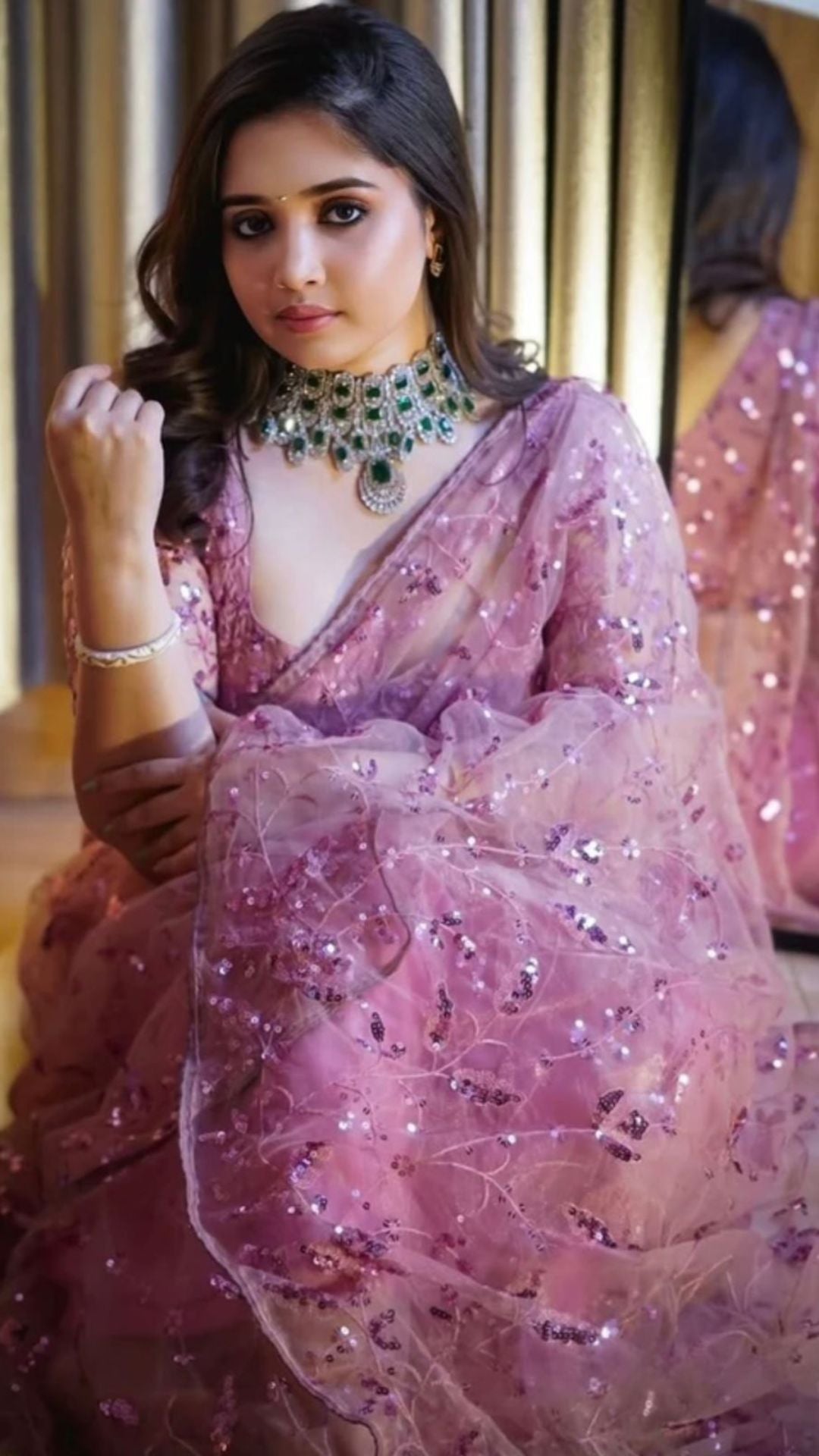 Pink Designer Party Wear Saree with Heavy Sequin Embroidery Work on Butterfly Net Fabric