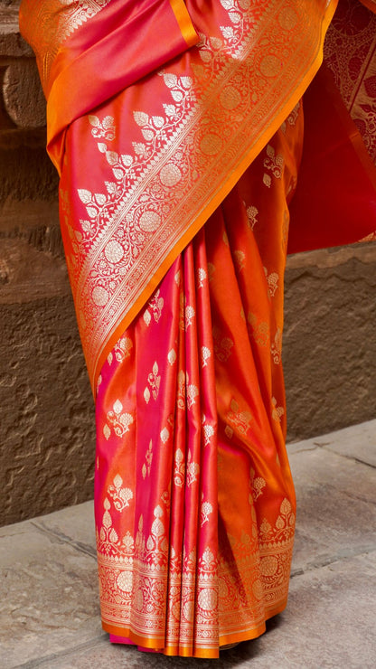 Orange Banarasi  SamI Silk Saree Saree