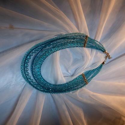 Turquoise & Blue Theme Necklace with Golden Fittings – Elegant Color Harmony