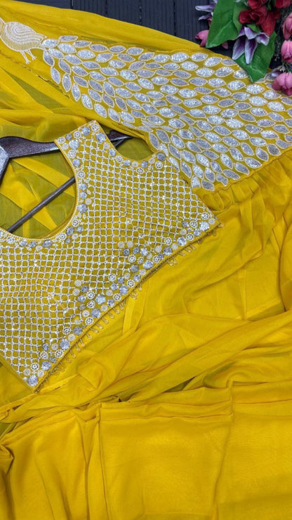 Yellow Georgette Ready-to-Wear Saree