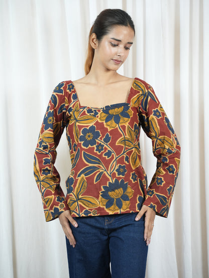 Women's Rust Red pure Cotton linen black cord set kurti