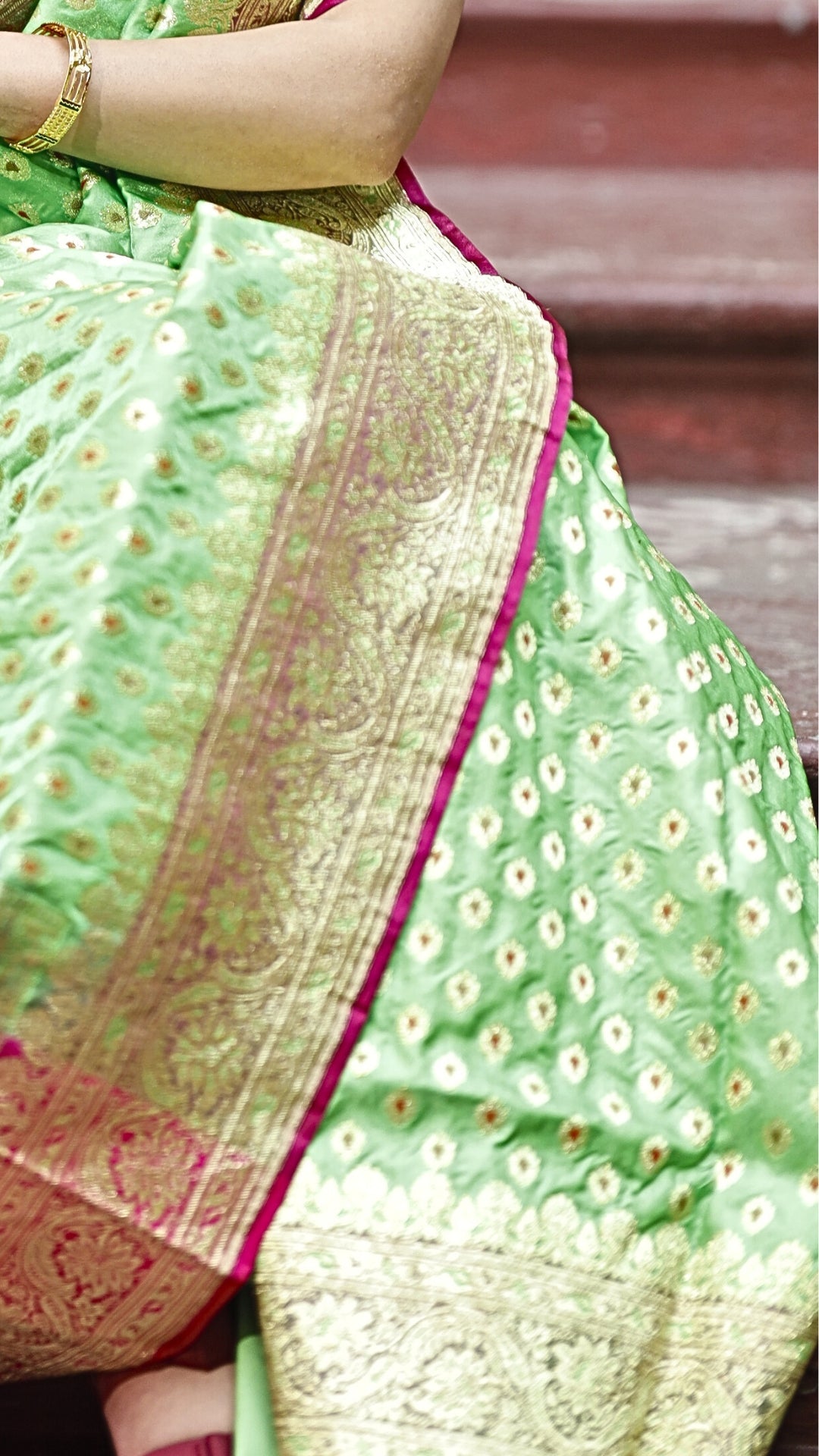 Jaladhara mint green Katan Silk Waterfall Dual Zari