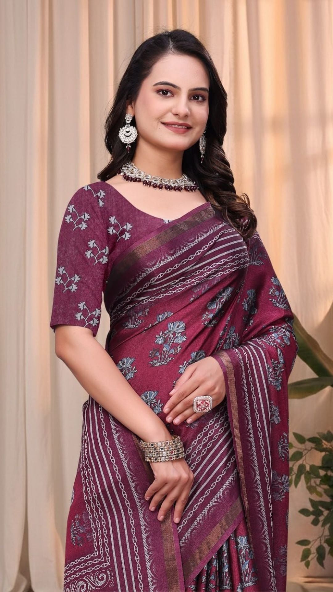 Elegant Wine Mal Cotton Saree with Designer Blouse Piece