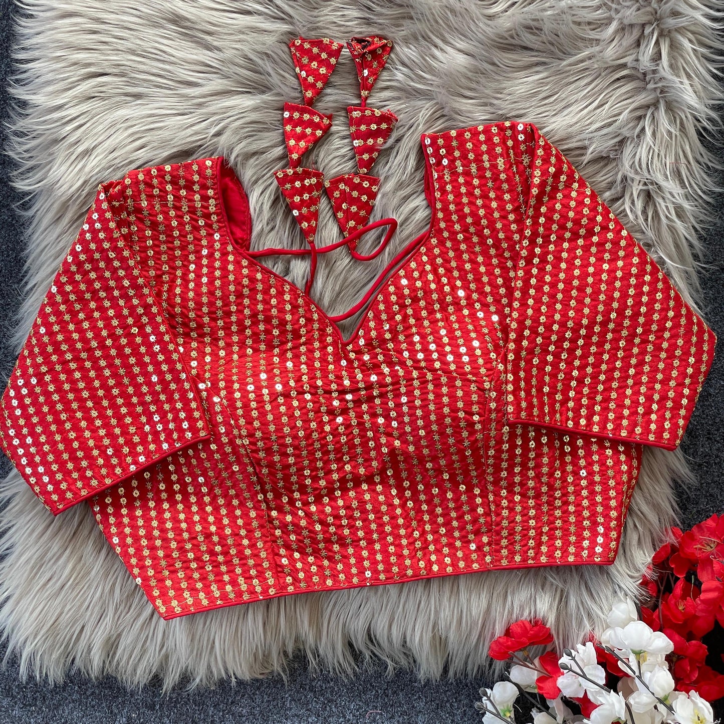 Elegant V-Neck Readymade Saree Blouse with Back Dori