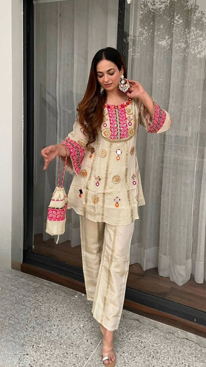 Women’s Designer Mirror Work Co-Ord Set with Palazzo