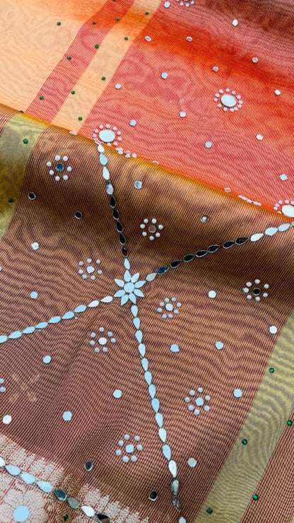 Soft Tissue Saree with Mirror Work & Lace Border