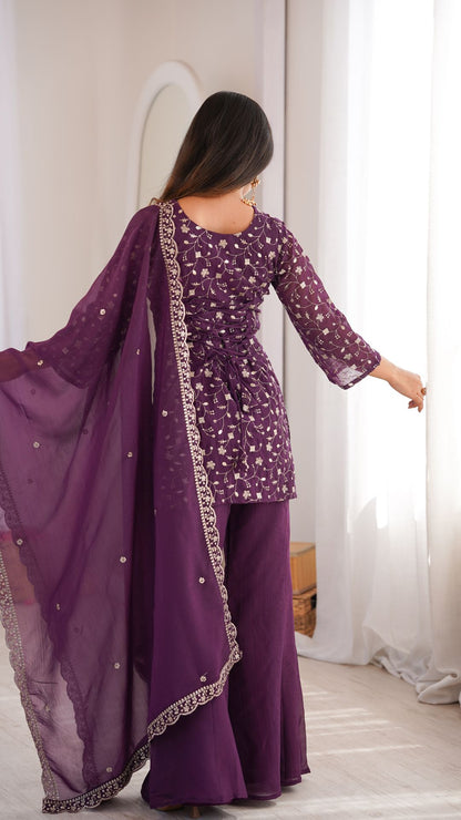 Royal Wine Embroidered Crunchy Silk Suit Set with Dupatta