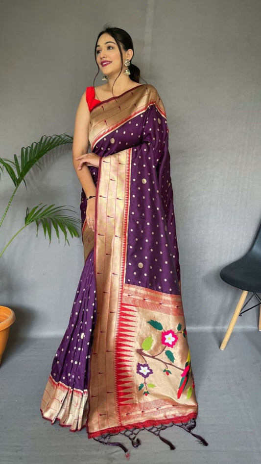 Wine Purple Paithani Soft Silk Saree
