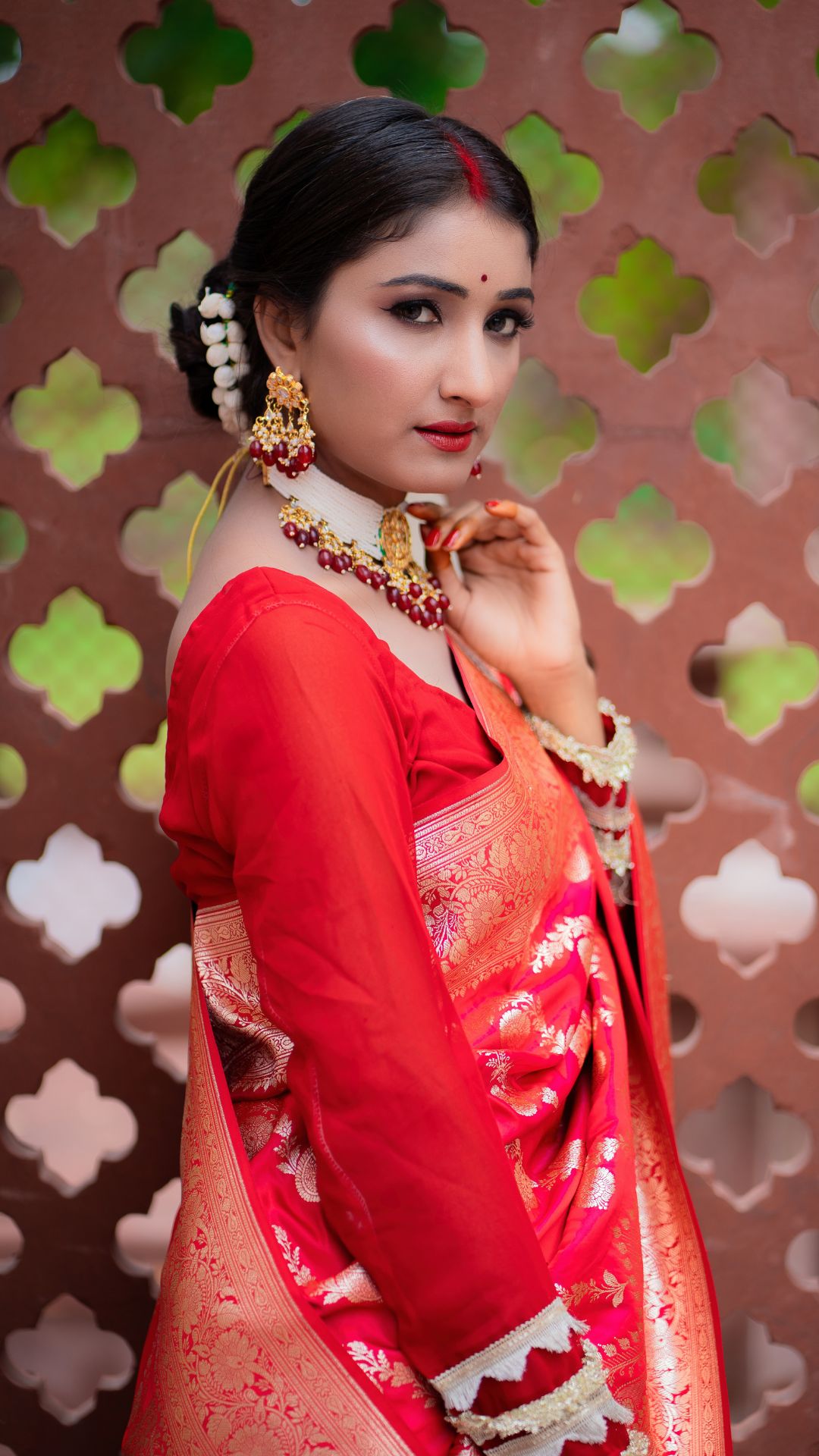 Durga Puja Special Red Banarasi Katan Silk Saree