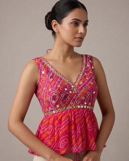 Rani Pink Bandhani Peplum Blouse