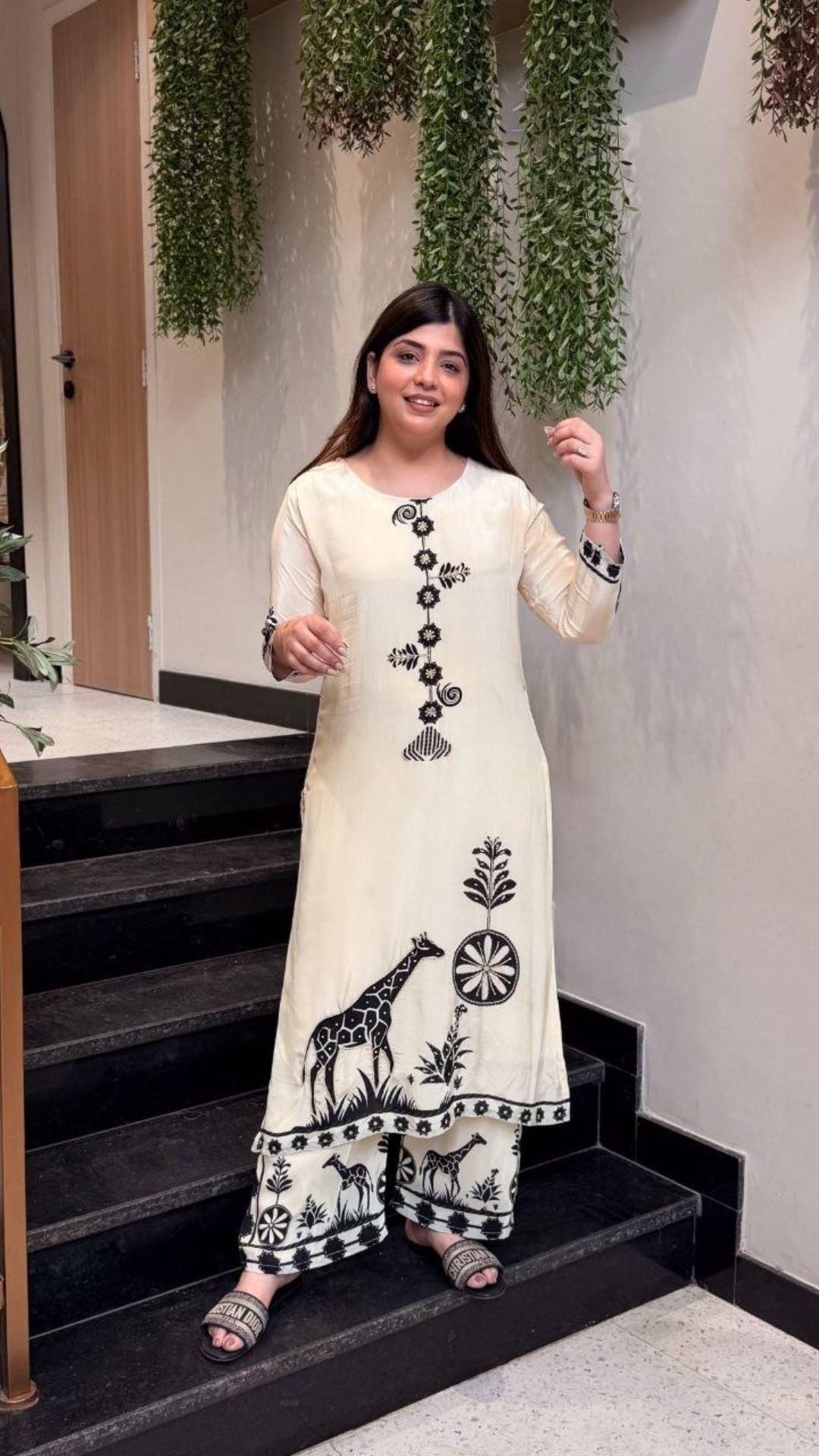 Women Premium Mulberry Silk Kurta Plazo Set with Bagru Print & Mirror Work