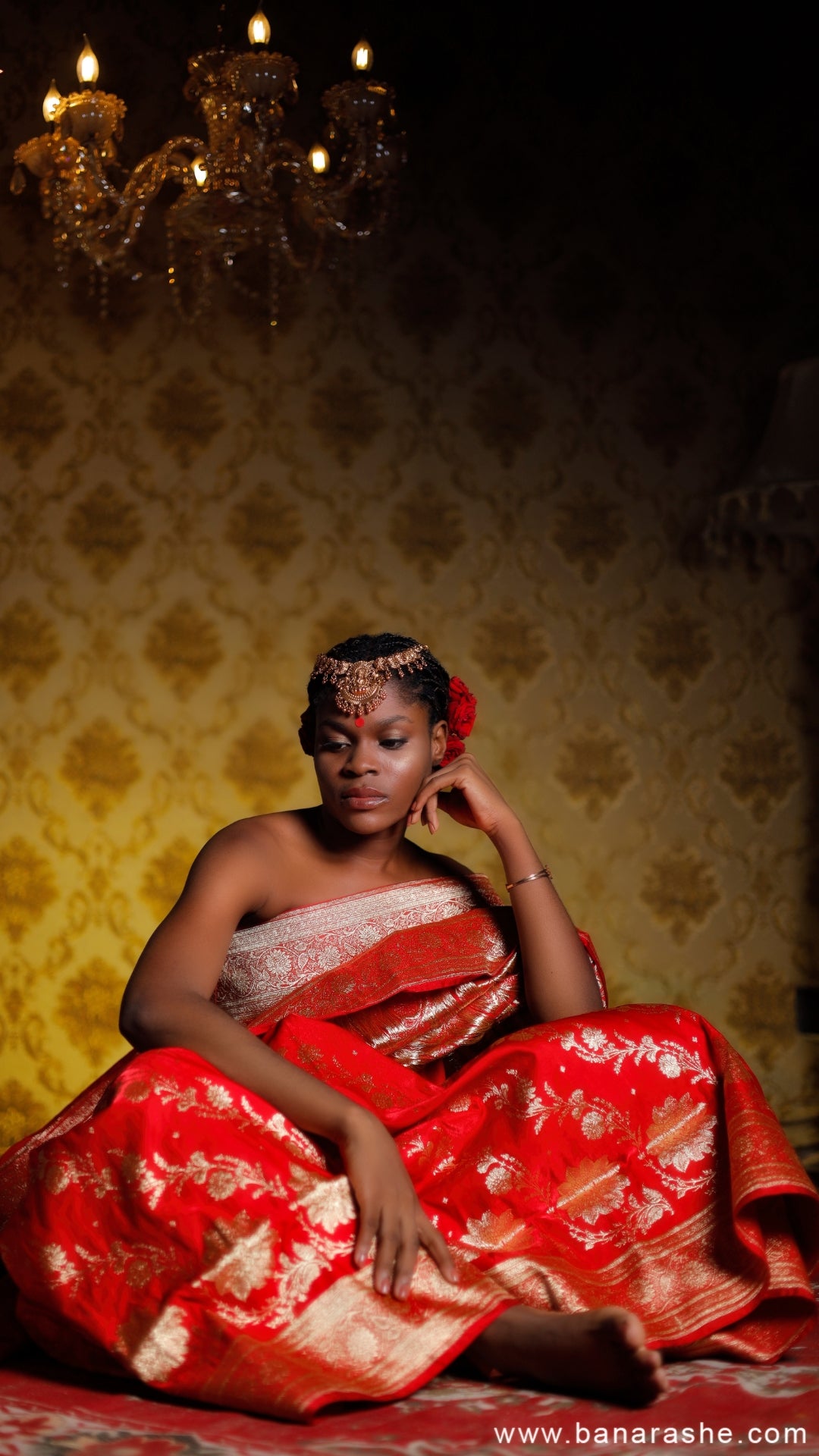 Ruby Red Geometric Katan Banarasi Saree