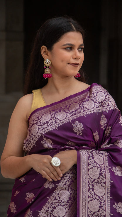 Blackberry Purple Semi Raw Mango Katan Silk Saree