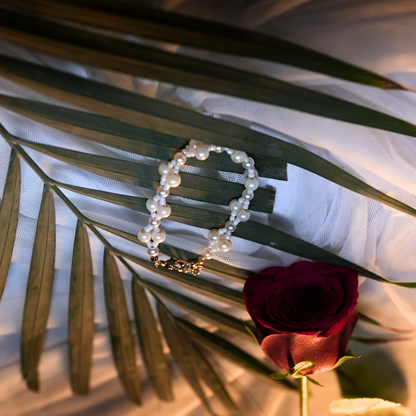 Pearl Serpent Elegance Bracelet – Snake Design with White Glass & Crisscross Beads