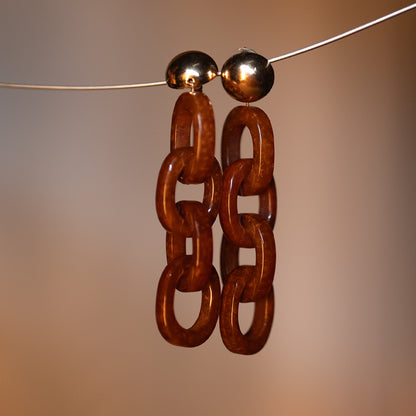Brass Metal Top Earrings with Brown Resin Epoxy Ring Design