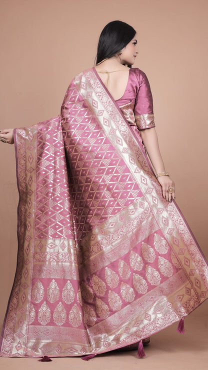 Mauve Banarasi Silk Saree with Silver Zari