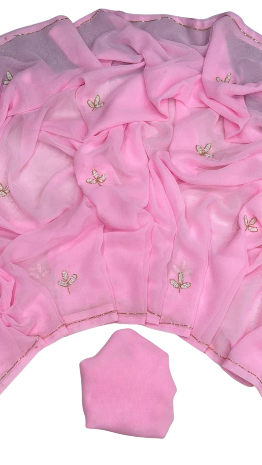 Pink Soft Georgette Cut Dana Leaf Work Saree