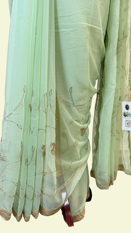 Mint Green Chiffon Saree for Women