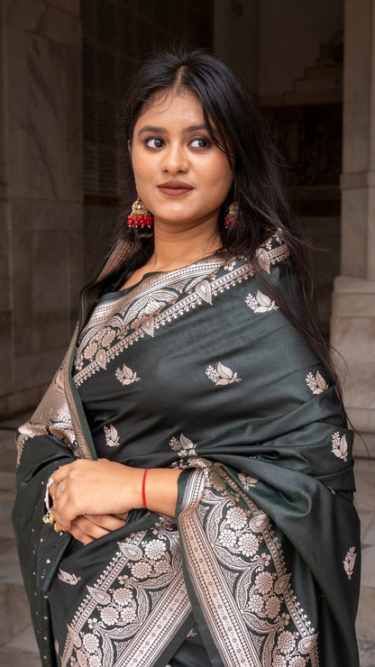 Dark Green Katan Mashru Silk Saree