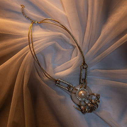 AD Pendant Necklace with Acrylic, Pearl Mix & Cotton Wax Cord Twisted Thread